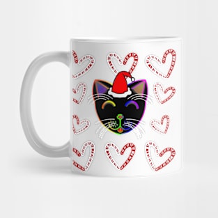 Happy Cat Candy Cane Hearts (Rainbow Cat) Mug